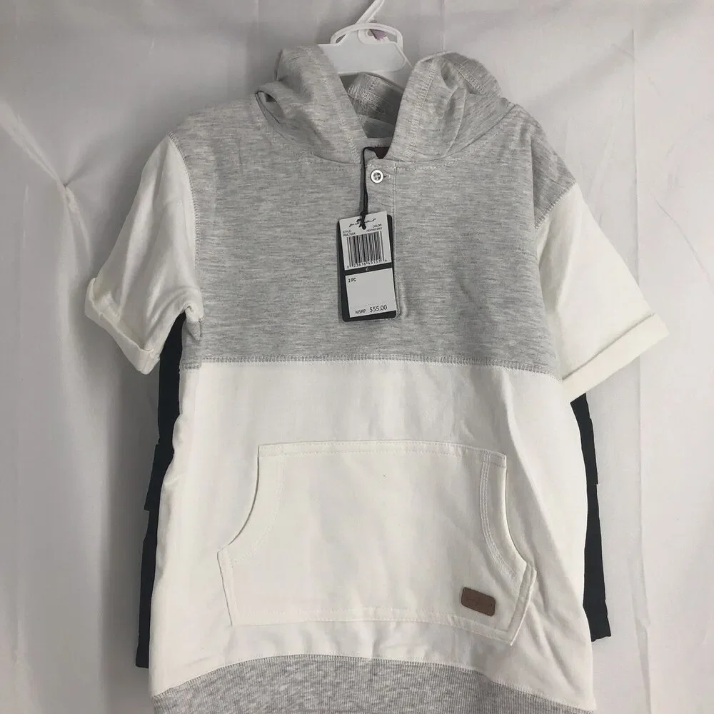7 For All Mankind Boys 2 Piece Set Size 6, Hooded Tee And Black Shorts